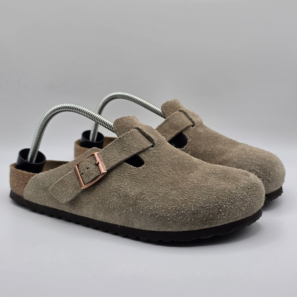 Birkenstock Boston Clogs Men 9-9.5 Women 11-11.5 EU 42 Taupe Suede Soft Footbed